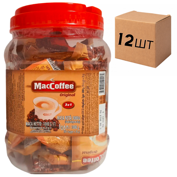 Ящик растворимого кофе MacCoffee 3в1 Oridginal Банка 50 шт (в ящике 12 шт. банок) 0200116 фото