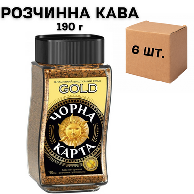 Ящик растворимого кофе Черная Карта GOLD 190 гр. в стеклянной банке (в ящике 6 шт.) 0200288 фото