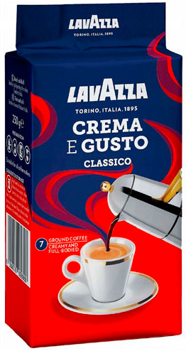 Ящик молотого кофе Lavazza Crema e gusto Classico 250 г (в ящике 20 шт) 0200178 фото