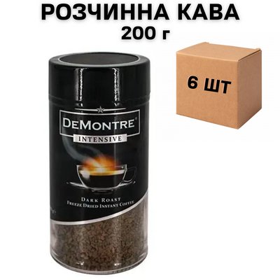 Ящик растворимого кофе DeMontre Intensive 200 г стекло (в ящике 6 шт) 0200449 фото