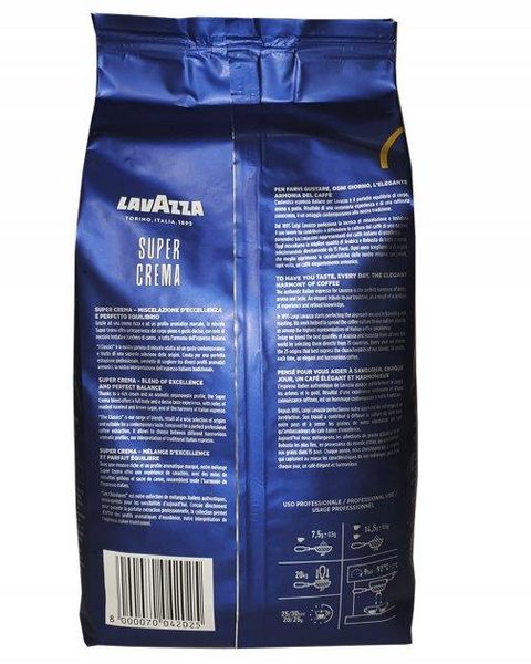 Ящик кофе в зернах Lavazza Super Crema, 1 кг (в ящике 6 шт) 0200230 фото