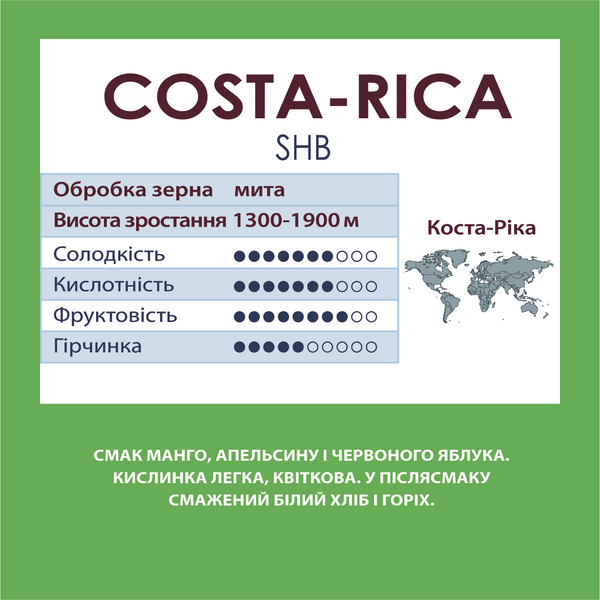 Коста-Ріка мелена кава, арабіка середнього обсмаження, вага 500г (кислинка манго, ваніль, карамель, банан, горіх) 1300062 фото