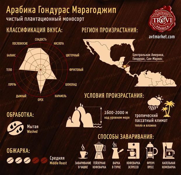 Кофе в зернах Trevi Арабика Гондурас Марагоджип, 1кг 03-0045 фото