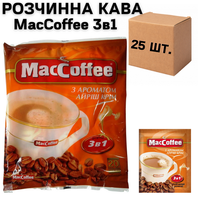 Ящик розчинної кави MacCoffee Айріш Крім 3в1 18г*20шт. (у ящику 25 шт. упаковок) 0200246 фото