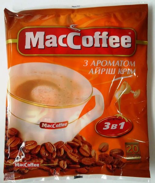 Ящик розчинної кави MacCoffee Айріш Крім 3в1 18г*20шт. (у ящику 25 шт. упаковок) 0200246 фото