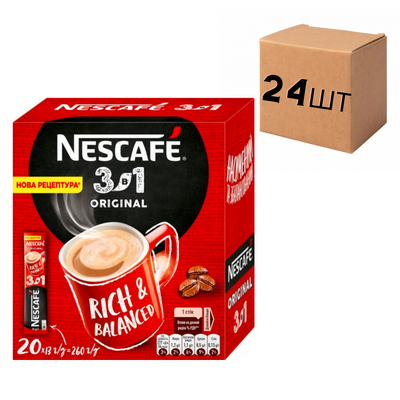 Ящик розчинної кави Nescafe "3 в 1" Original, 20 стиків по 13 гр. (у ящику 24 упак.) 0200071 фото