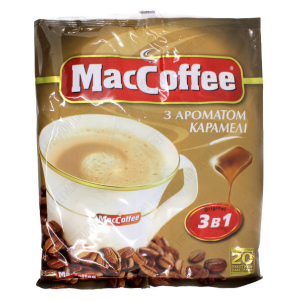 Ящик растворимого кофе MacCoffee Карамель 3в1 18г*20шт. (в ящике 25 шт. упаковок) 0200248 фото