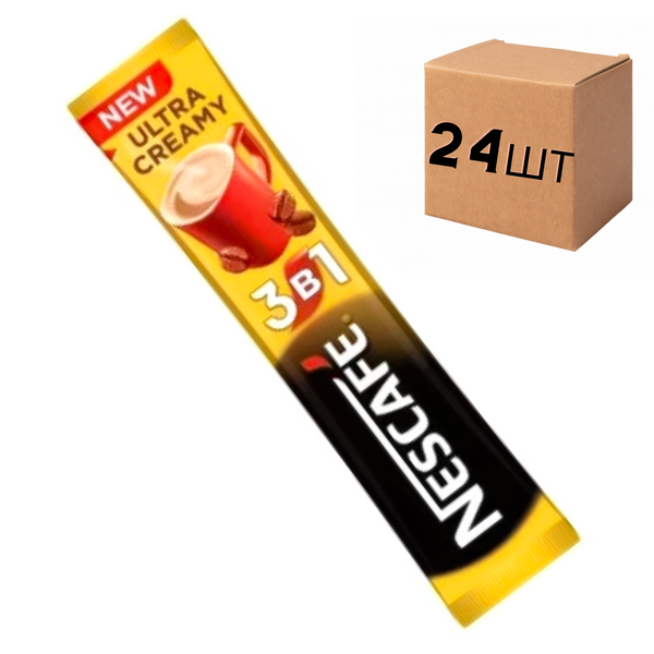 Ящик розчинної кави Nescafe "3 в 1" Ultra Creamy, 20 стиків по 13 гр. (у ящику 24 упак.) 0200072 фото