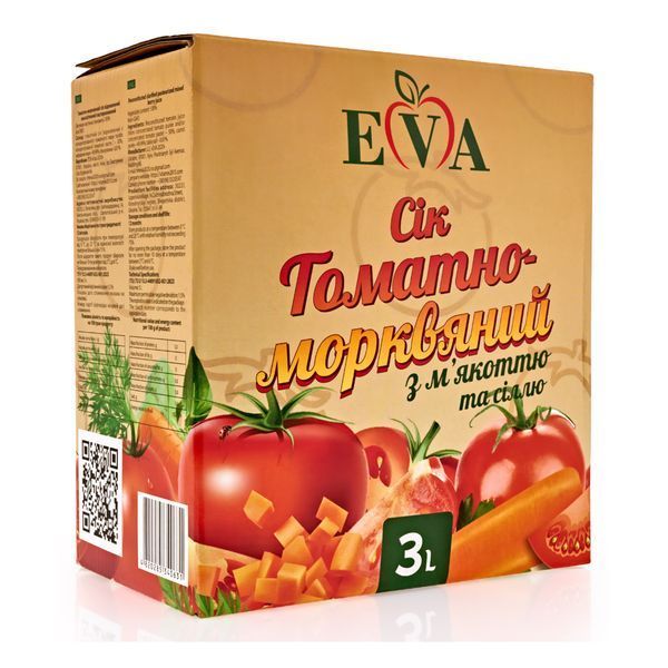 Ящик сока томатно-морковного с мякотью Bag-in-box 3 л ( в ящике 6 шт) 01-0158 фото