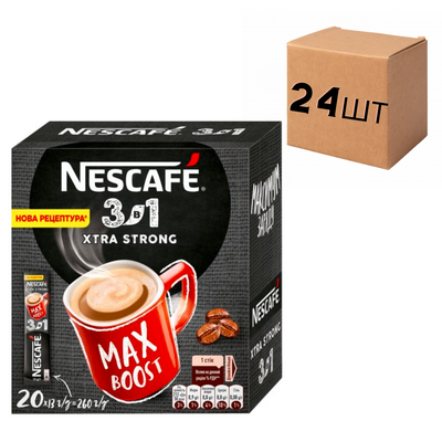 Ящик розчинної кави Nescafe "3 в 1" Xstra Strong, 20 стиків по 13 гр. (у ящику 24 упак.) 0200073 фото