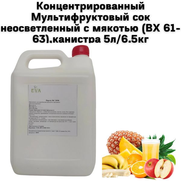 Концентрований Мультифруктовий Сік Неосвітлений з М'якоттю (ВХ 61-63), каністра 5л/6.5кг 0100079 фото