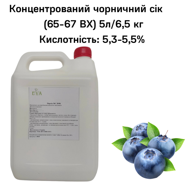 Концентрований чорничний сік (65-67 ВХ) каністра 5л/6,5 кг 0100022 фото