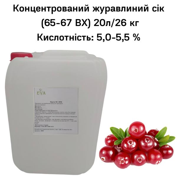 Концентрований журавлиний сік (65-67 ВХ) каністра 20л/26 кг 0100028 фото