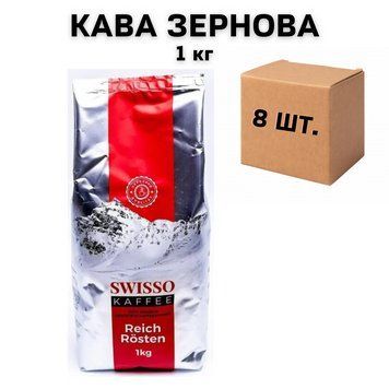 Ящик Кави у зернах Swisso Kaffee 100% Arabica 1 кг (у ящику 8 шт) 21-0039 фото