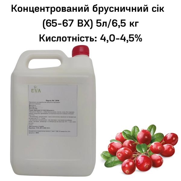 Концентрований брусничний сік (65-67 ВХ) каністра 5л/6,5 кг 0100026 фото